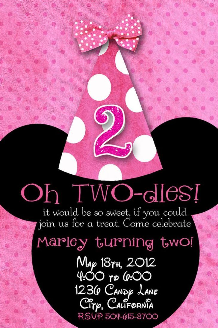 Adorable Minnie Mouse 2nd Birthday Invitation Template Second