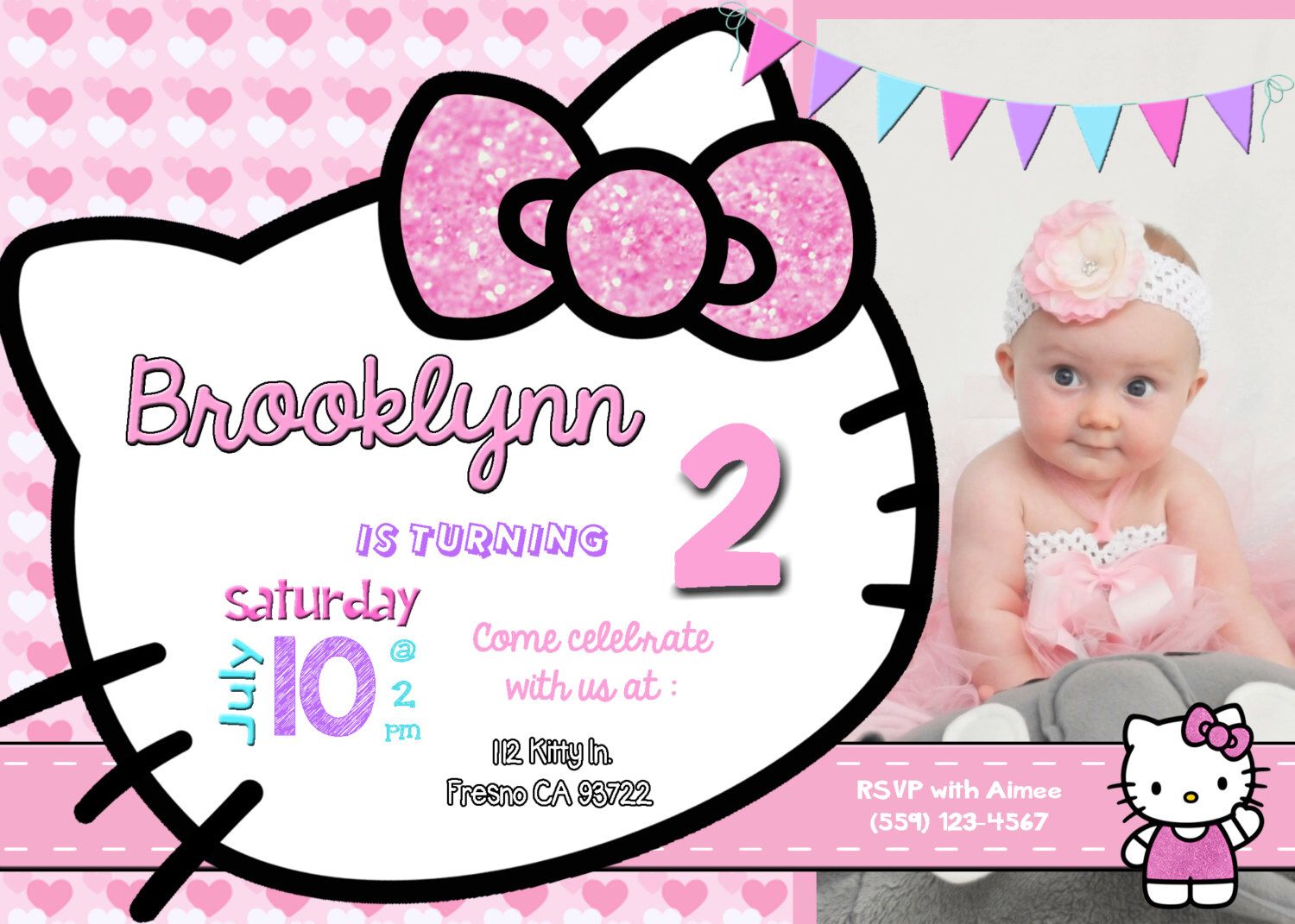 Hello Kitty Birthday Party Invitation Invite
