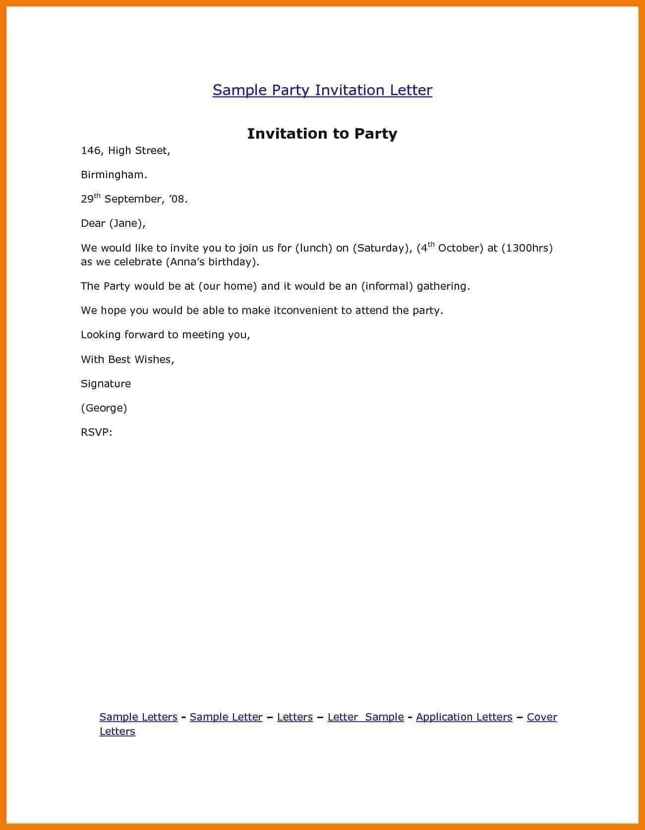Sample Of Birthday Invitation Letter