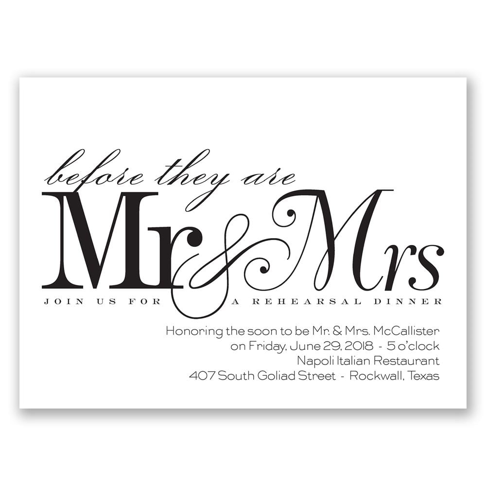 Before Mr  & Mrs  Petite Rehearsal Dinner Invitation