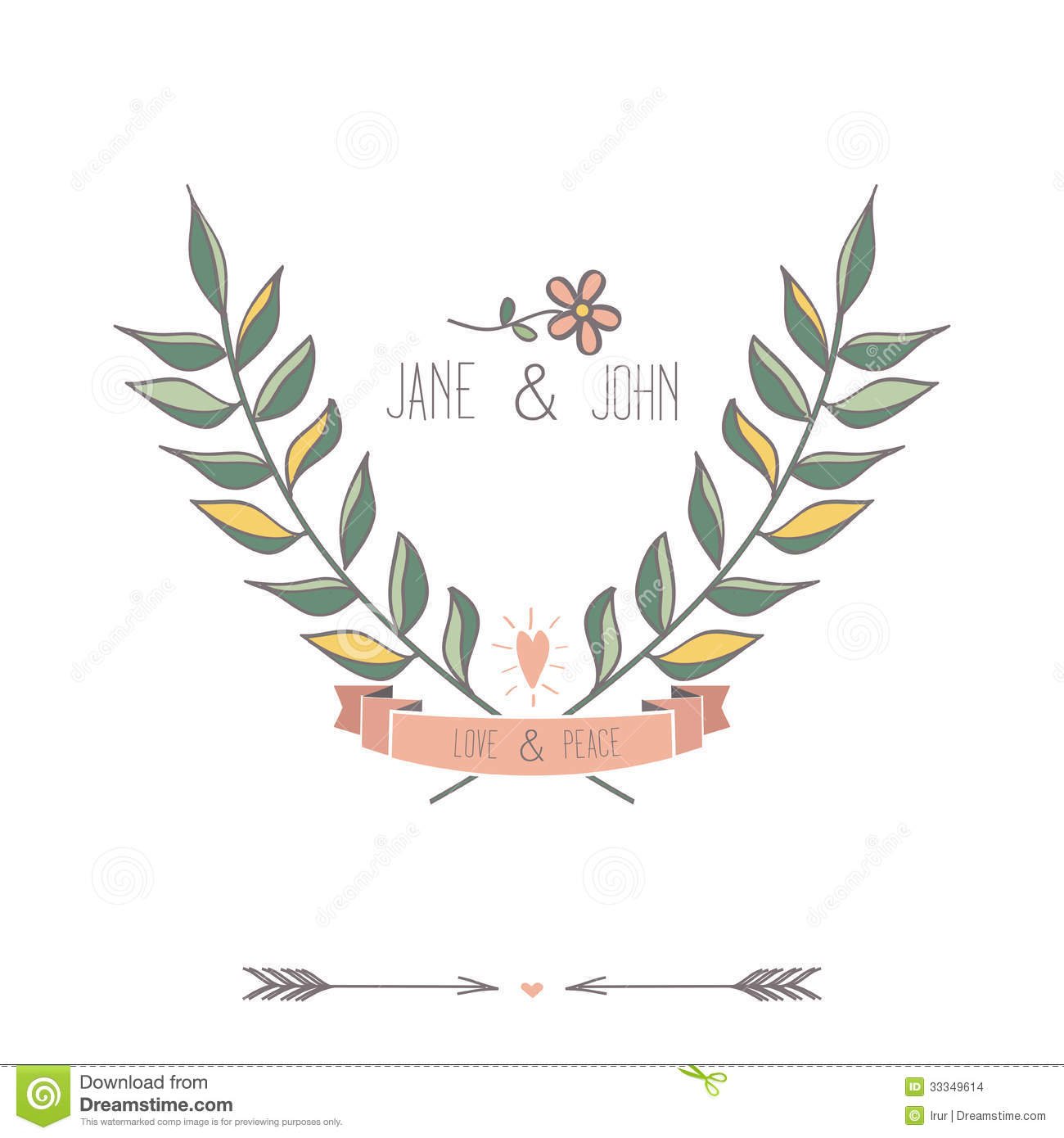 Floral Retro Wedding Invitation Or Birthday Card Stock Vector