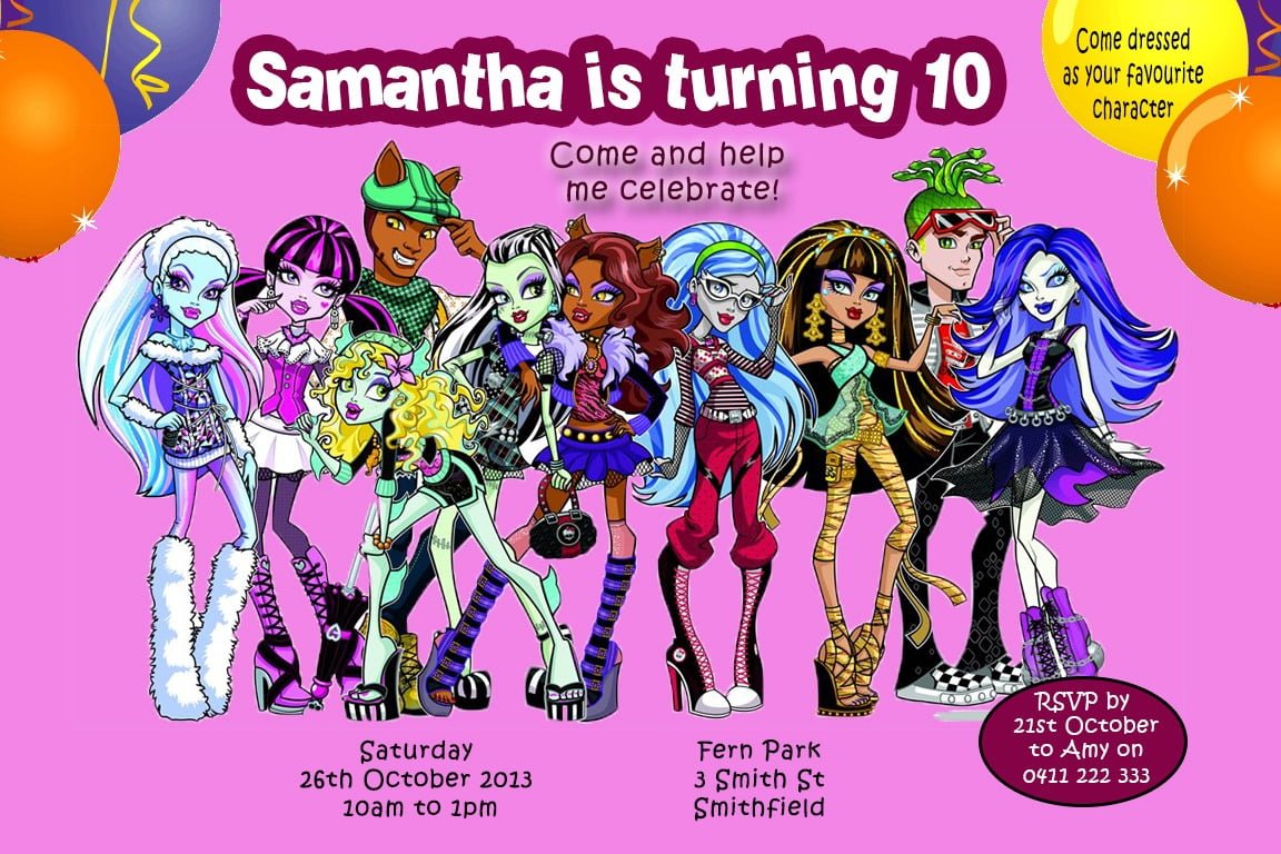 Monster High Personalised Party Invitations Â« Lots4kids