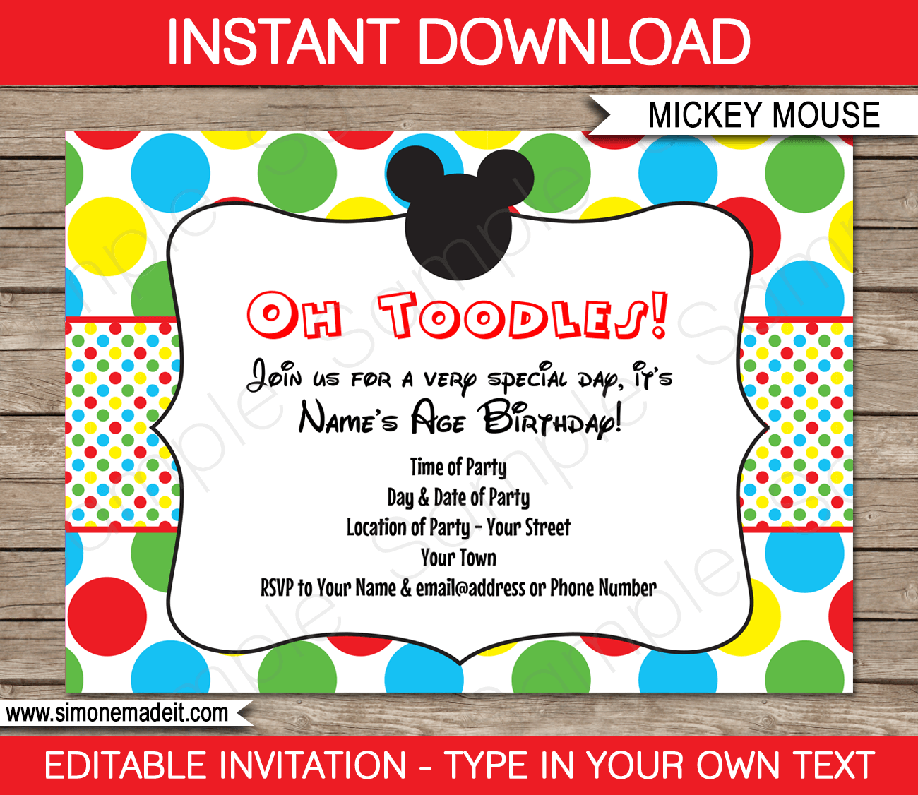 Mickey Mouse Party Invitations Templates