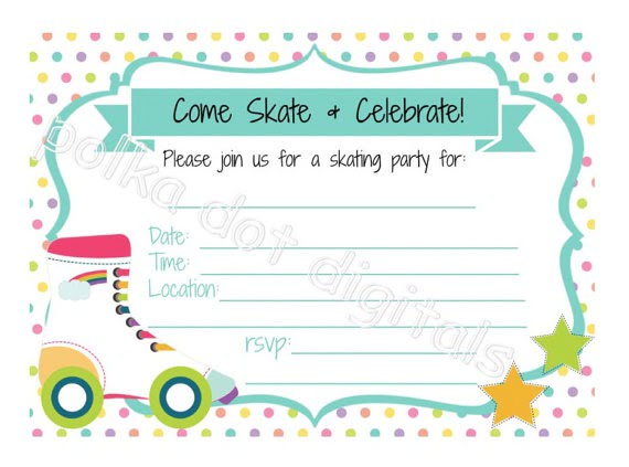 Roller Skate Party Invitation Template.