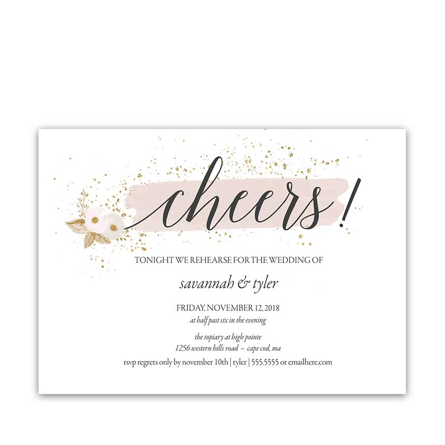 Blush Gold Wedding Rehearsal Dinner Invitations Cheers