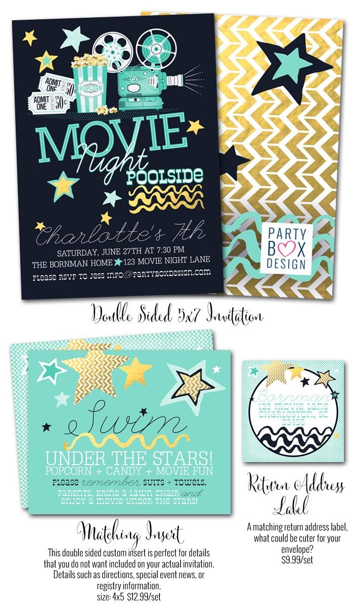 Girl Party Invites, Movie Party, Pool Party Invites, Poolside