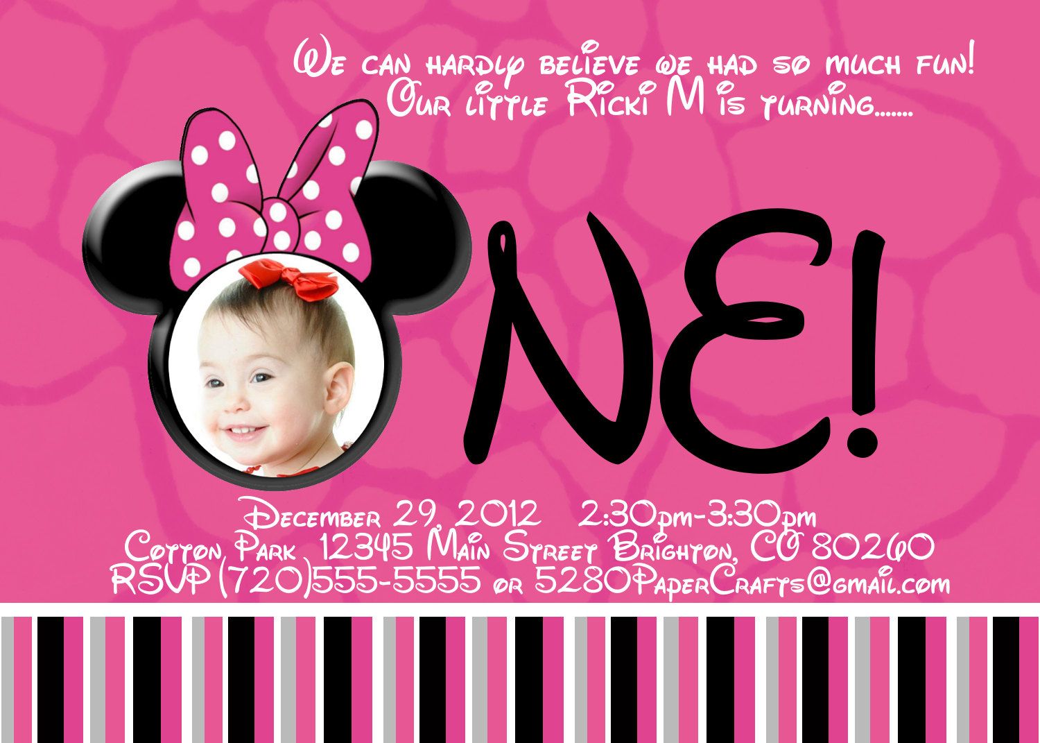 Free Printable Minnie Mouse 1st Birthday Invitations
