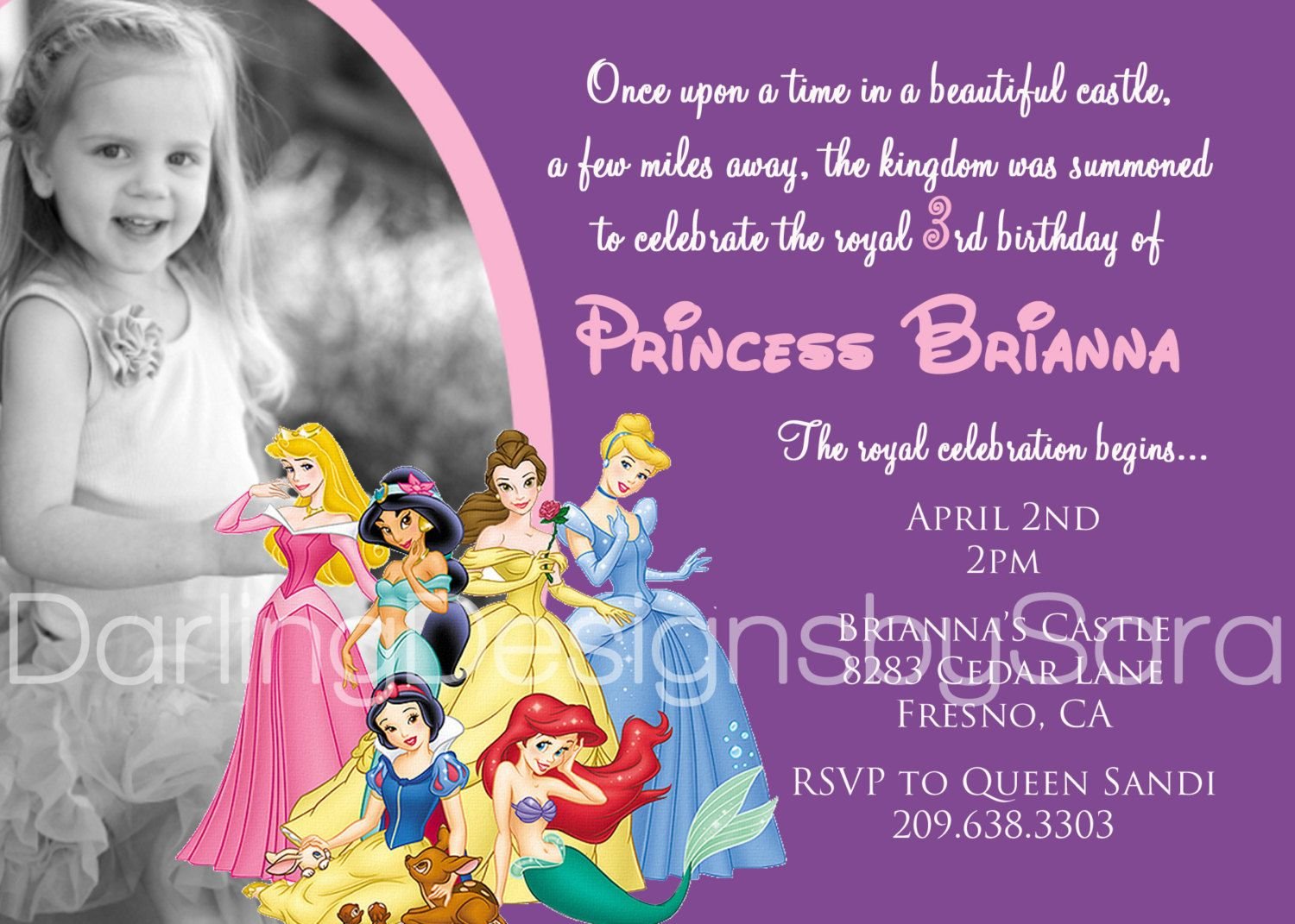 Disney Princess Invitation With Photo Or Without