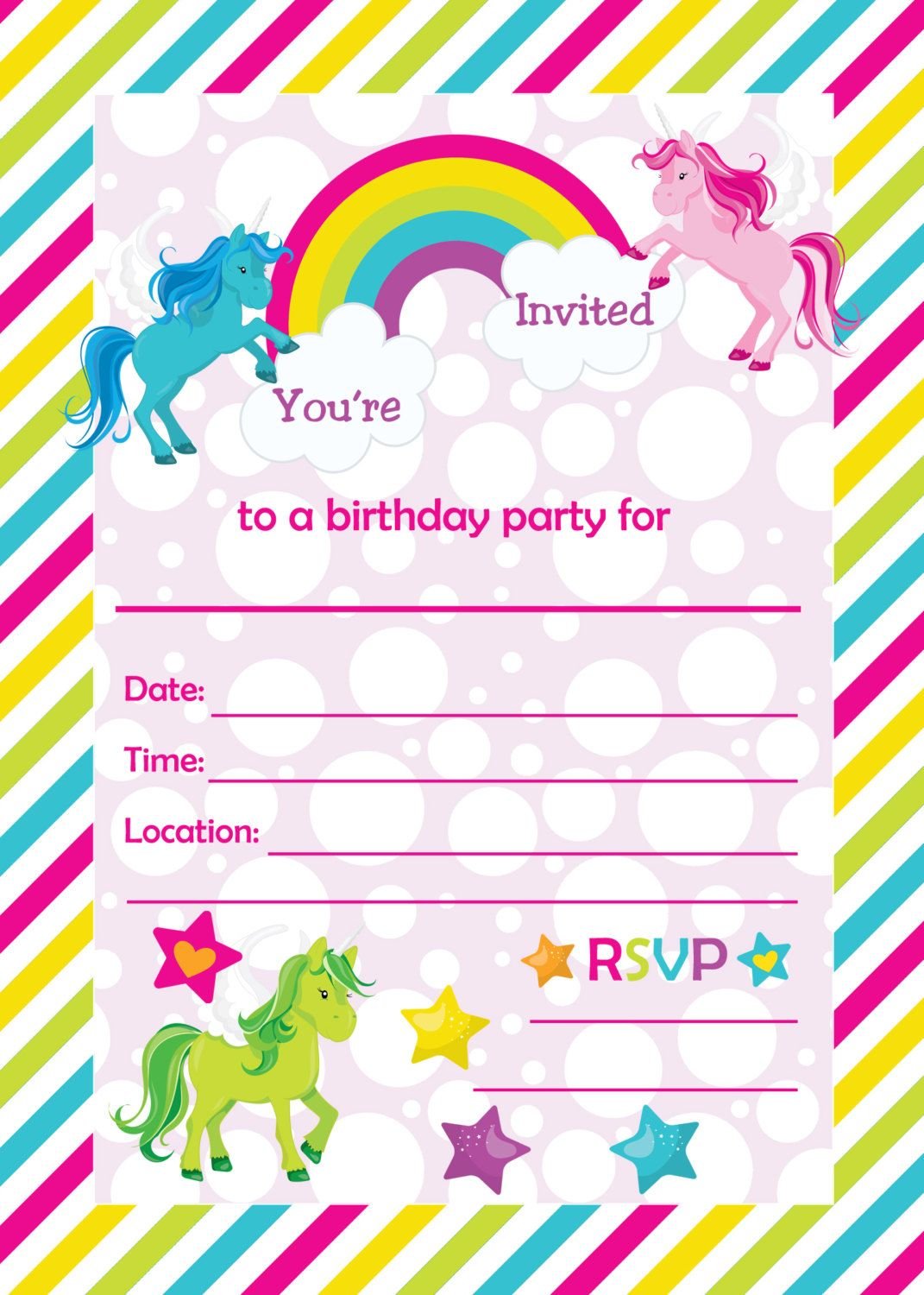Fill In Birthday Party Invitations, Printable Rainbows And