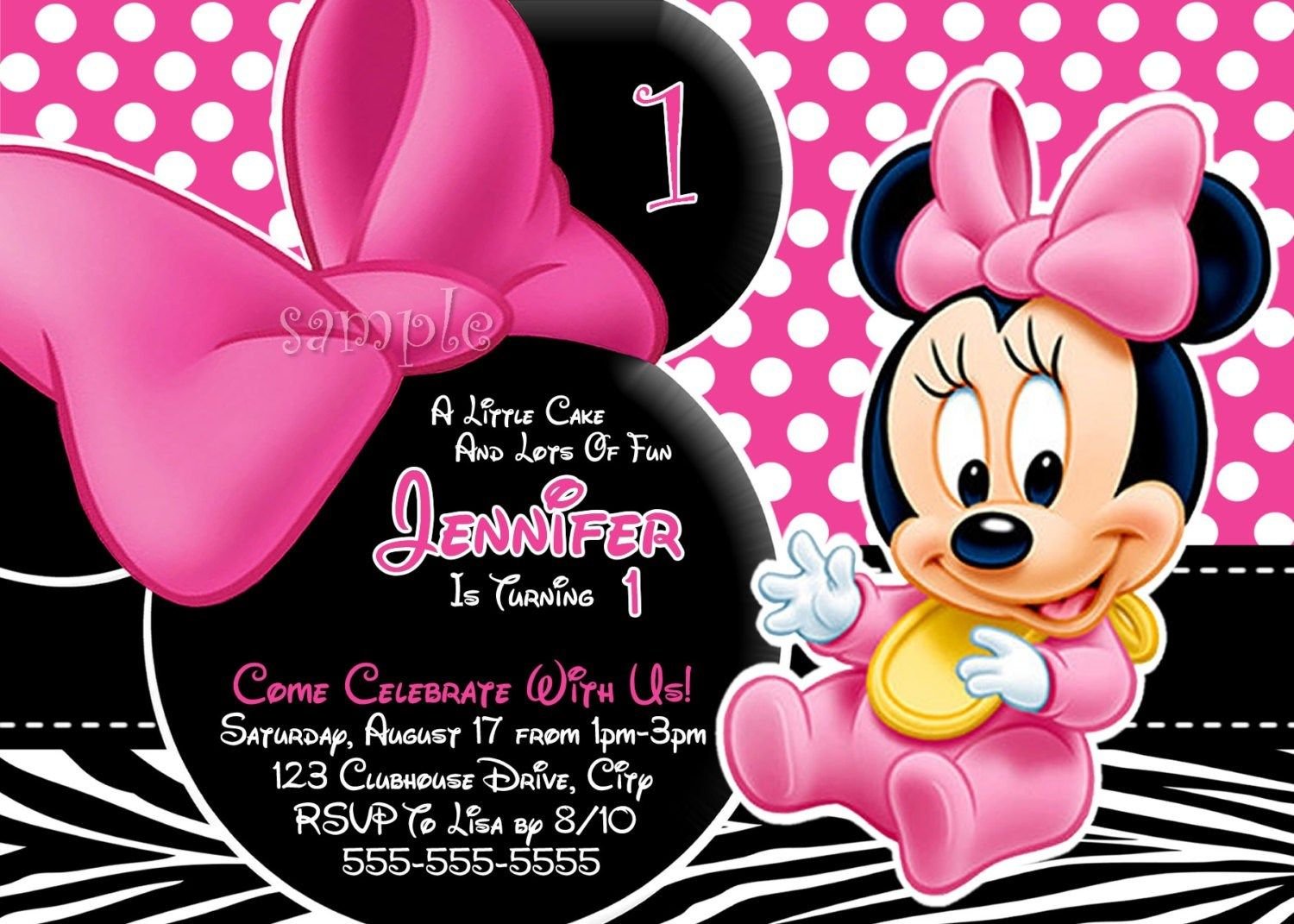 Free Minnie Mouse Invitation Template  Minnie Mouse First Birthday