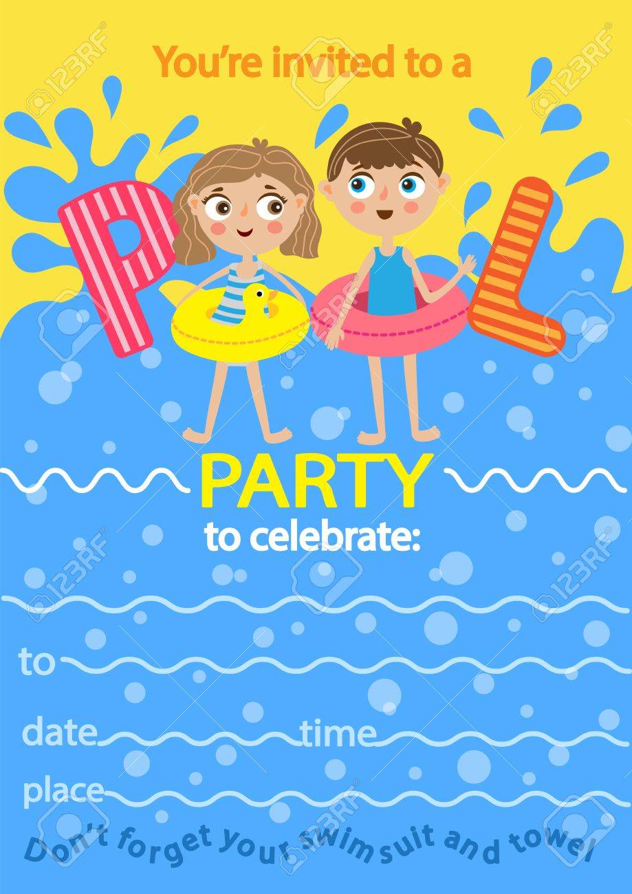 Pool Party  Invitation Template Card  Kids Fun In Pool Royalty