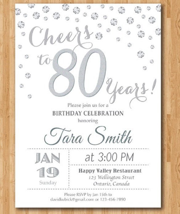80th Birthday Party Invitation Template Free Download