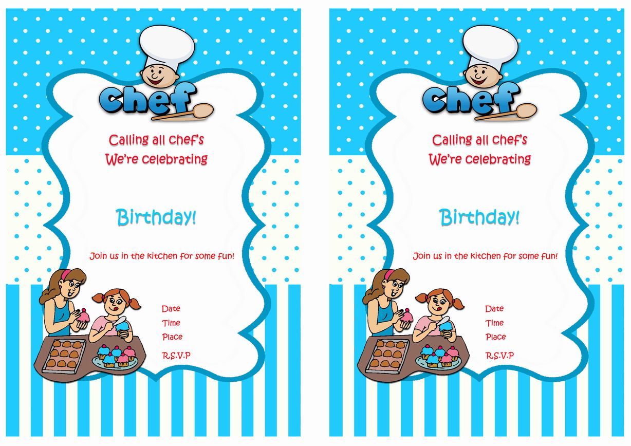 Cooking And Baking Free Printable Birthday Party Invitations