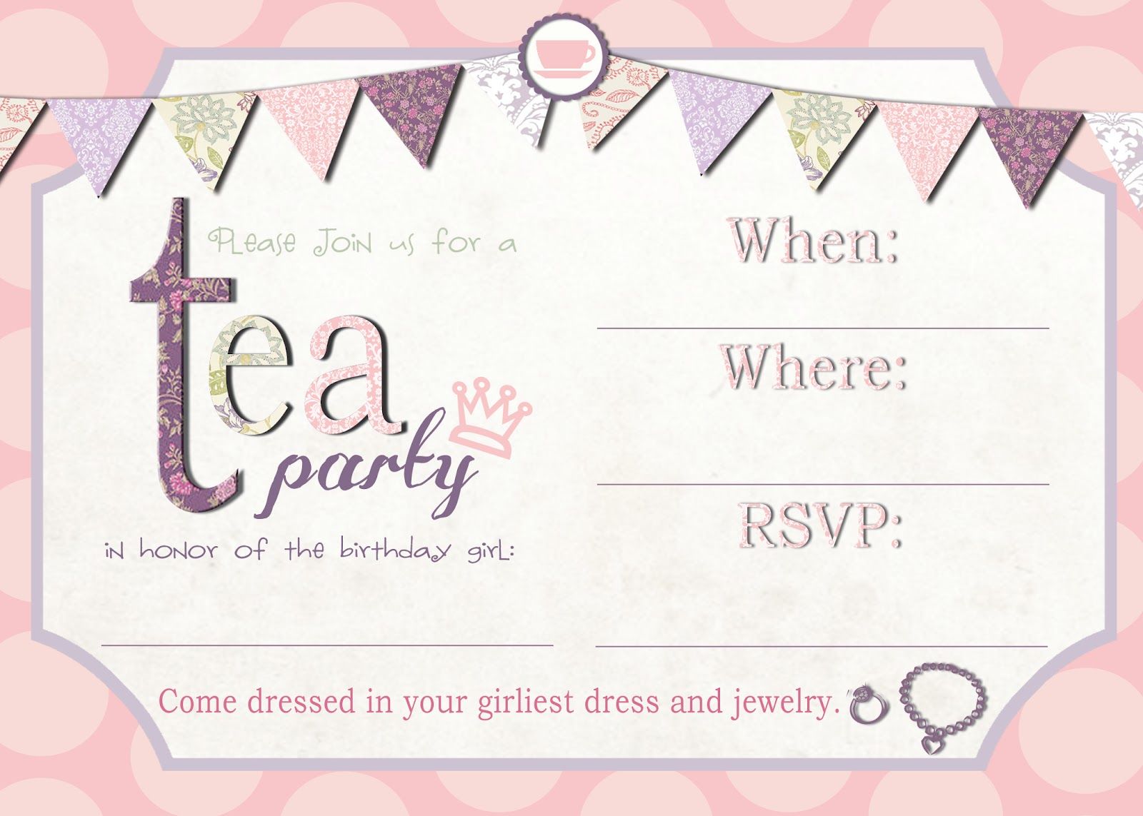 Tea Party Birthday Invitations Free Printable Template Tea Party