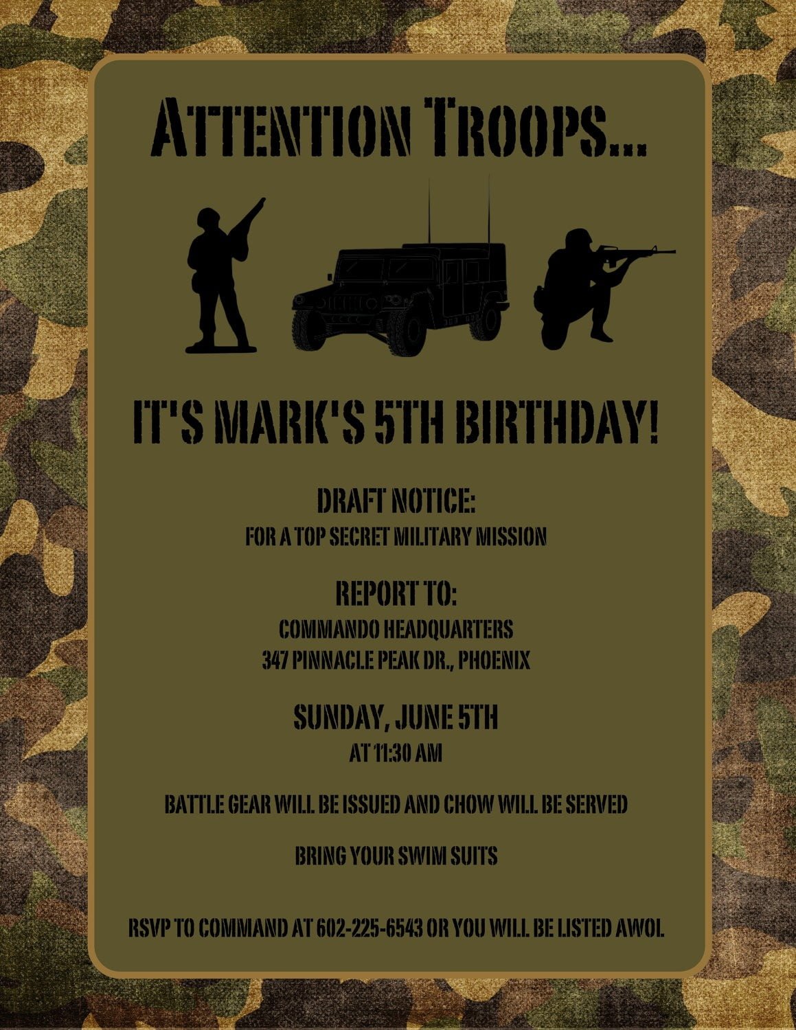 Free Army Birthday Party Invitation Template Edededebacfadfd