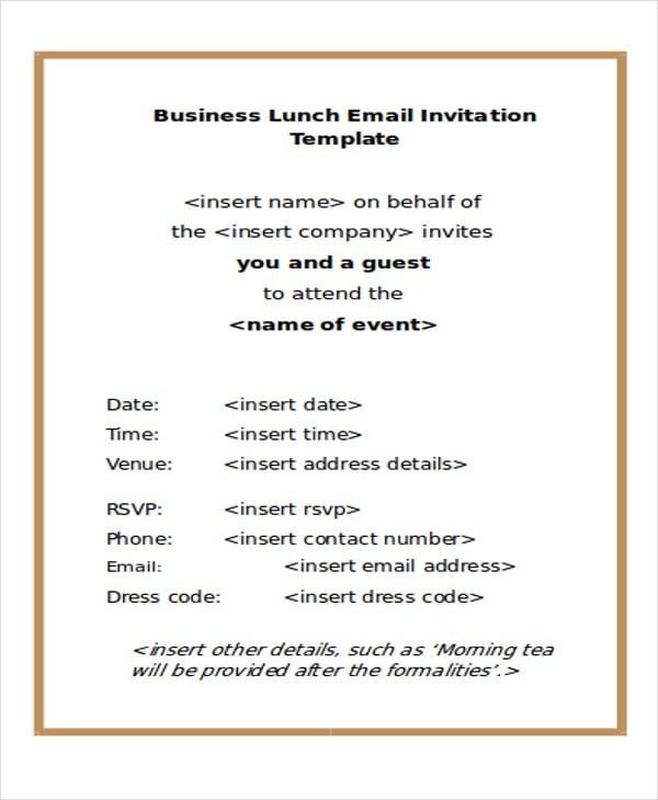 Business Lunch Email Invitation Template New Email Invitation