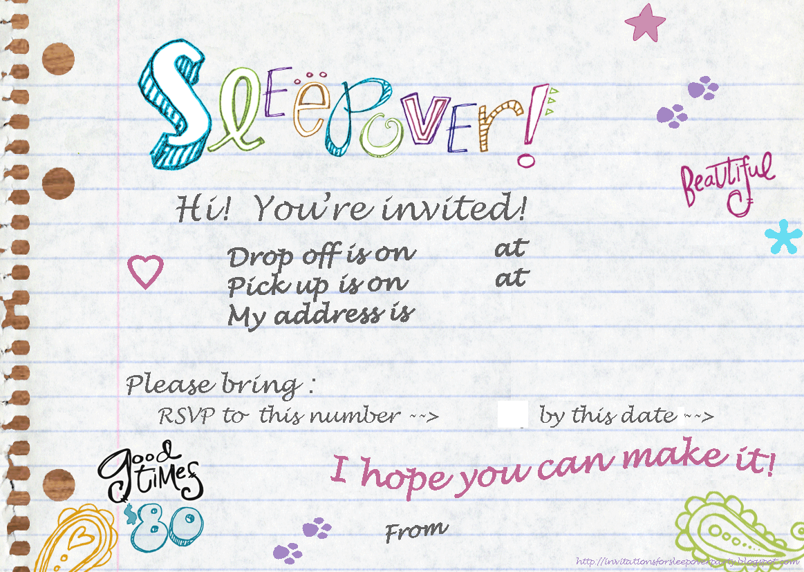 Invitations For Sleepover Party  Slumber Party Teen Invitation