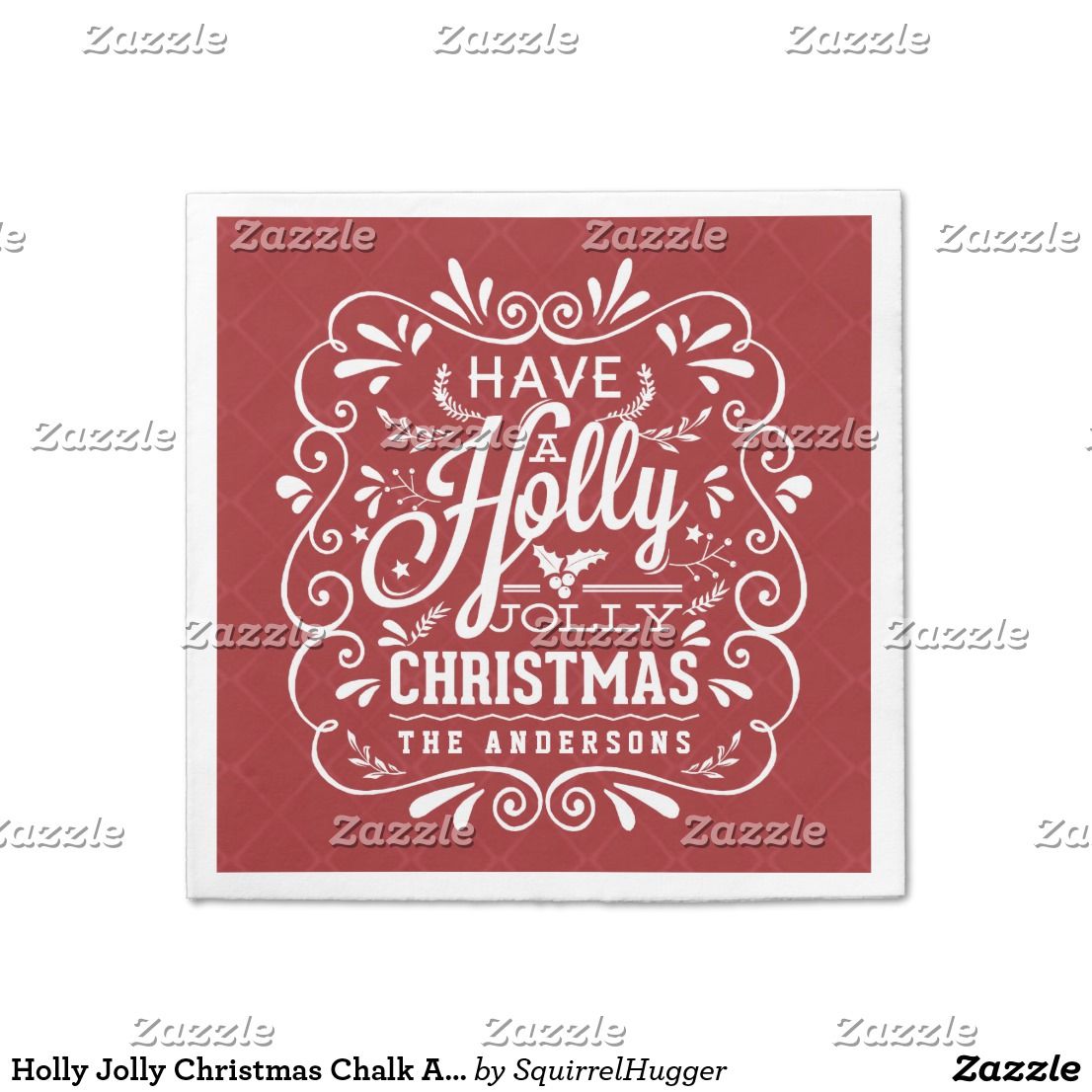 Holly Jolly Christmas Chalk Art Red Paper Napkins