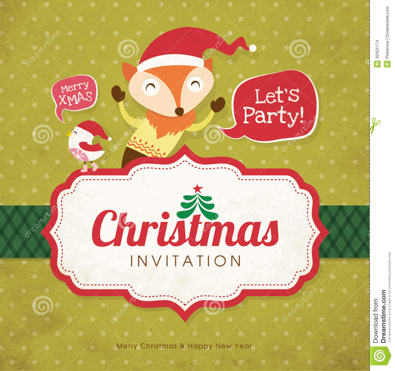 Christmas Invitation Card Stock Vector  Illustration Of Character