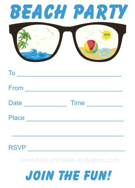 Beach Party Invitations Free Printable