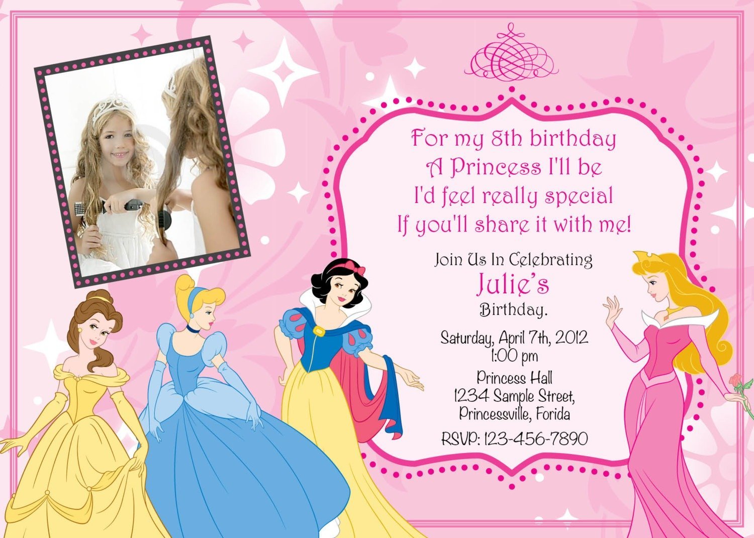Disney Princess Birthday Invitations Disney Princess Birthday