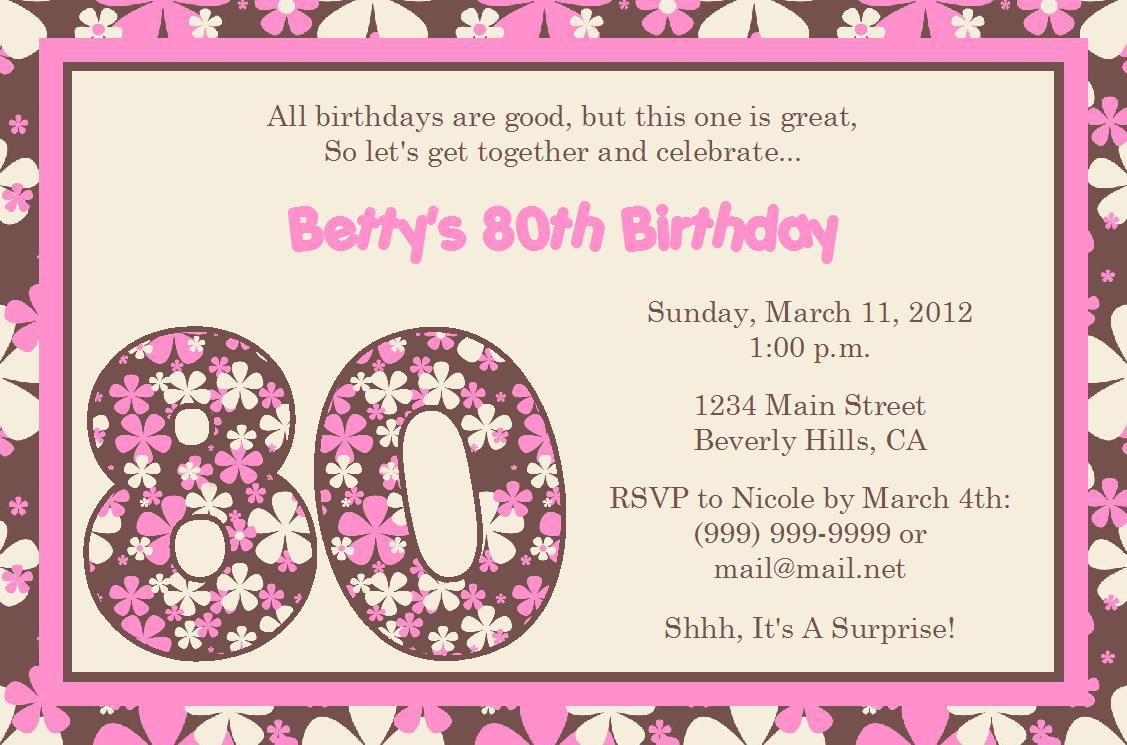 80th Birthday Invitation Templates Free