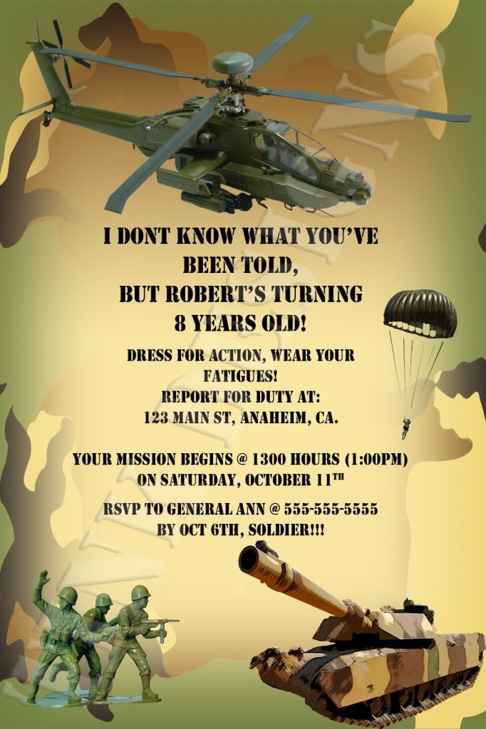 Free Army Birthday Party Invitation Template Birthday Invitations