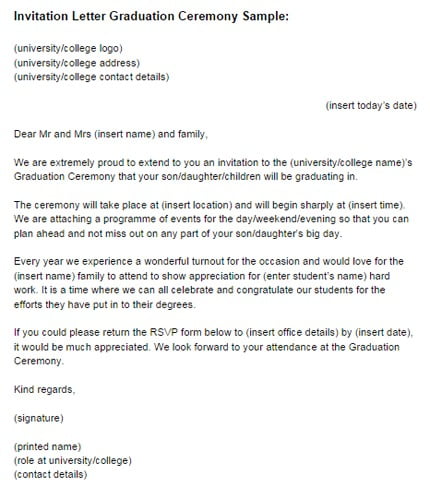 Invitation For Graduation Ceremony Letter