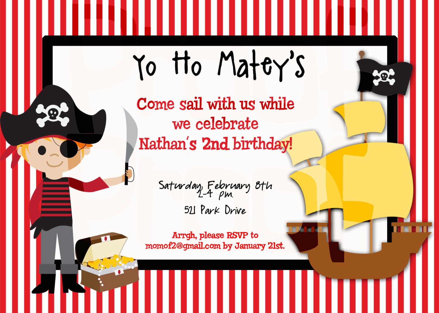 Pirate Party Birthday Invitation Pirate Birthday Party