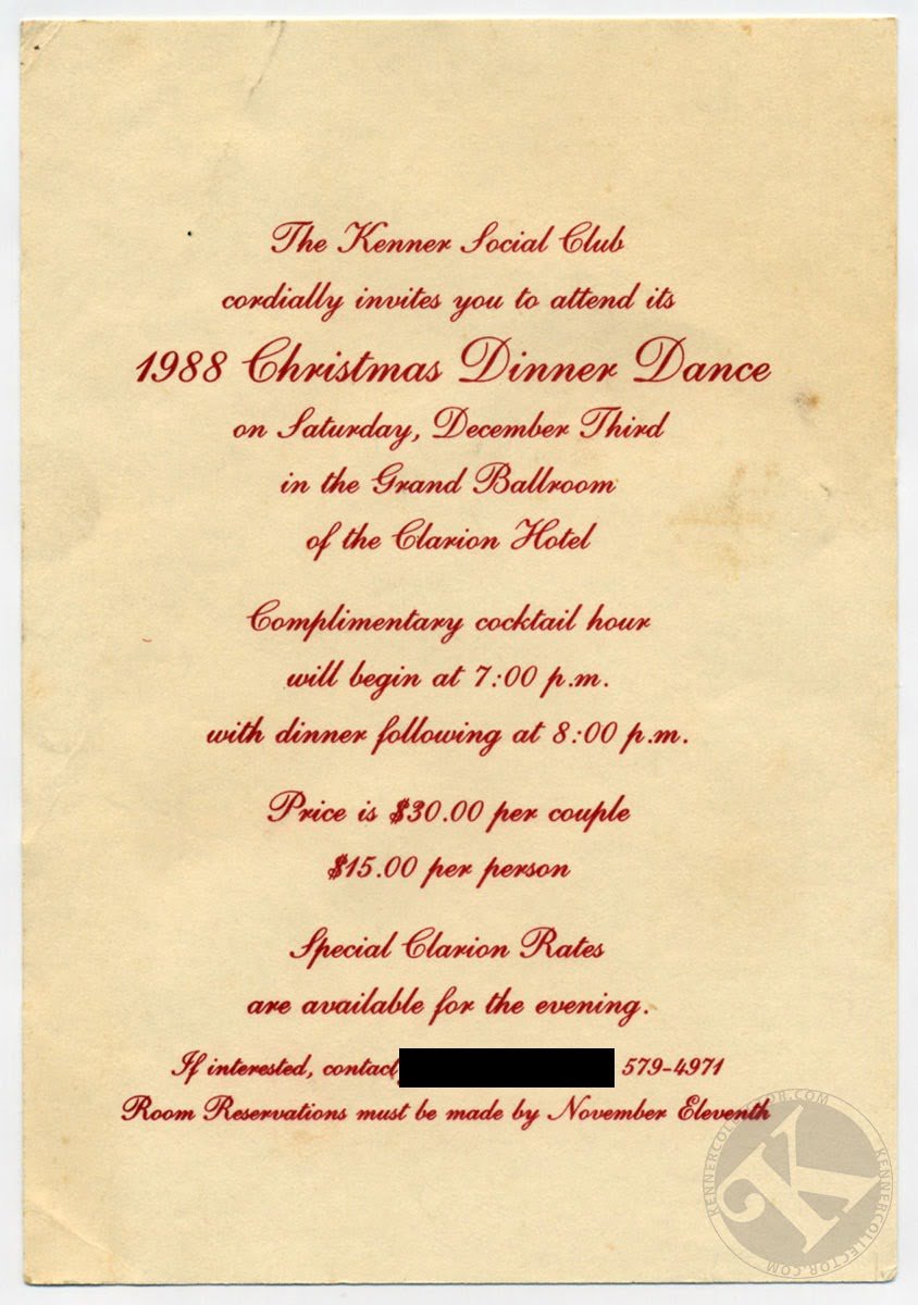 Kenner Christmas Dinner Dance 1988 Invitation And 1986