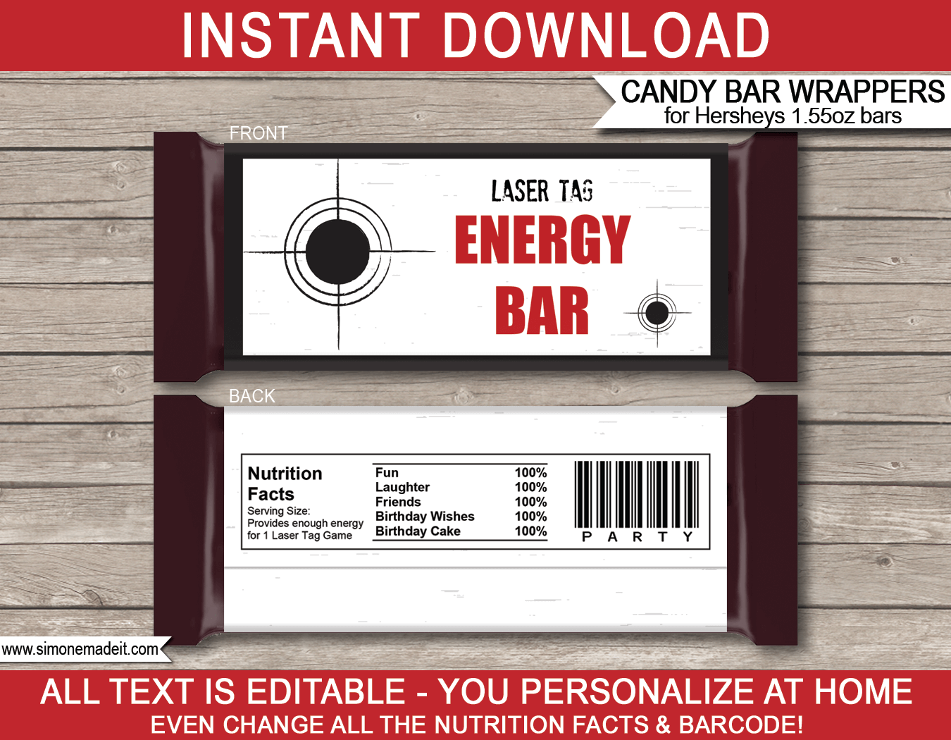 Laser Tag Hershey Candy Bar Wrappers