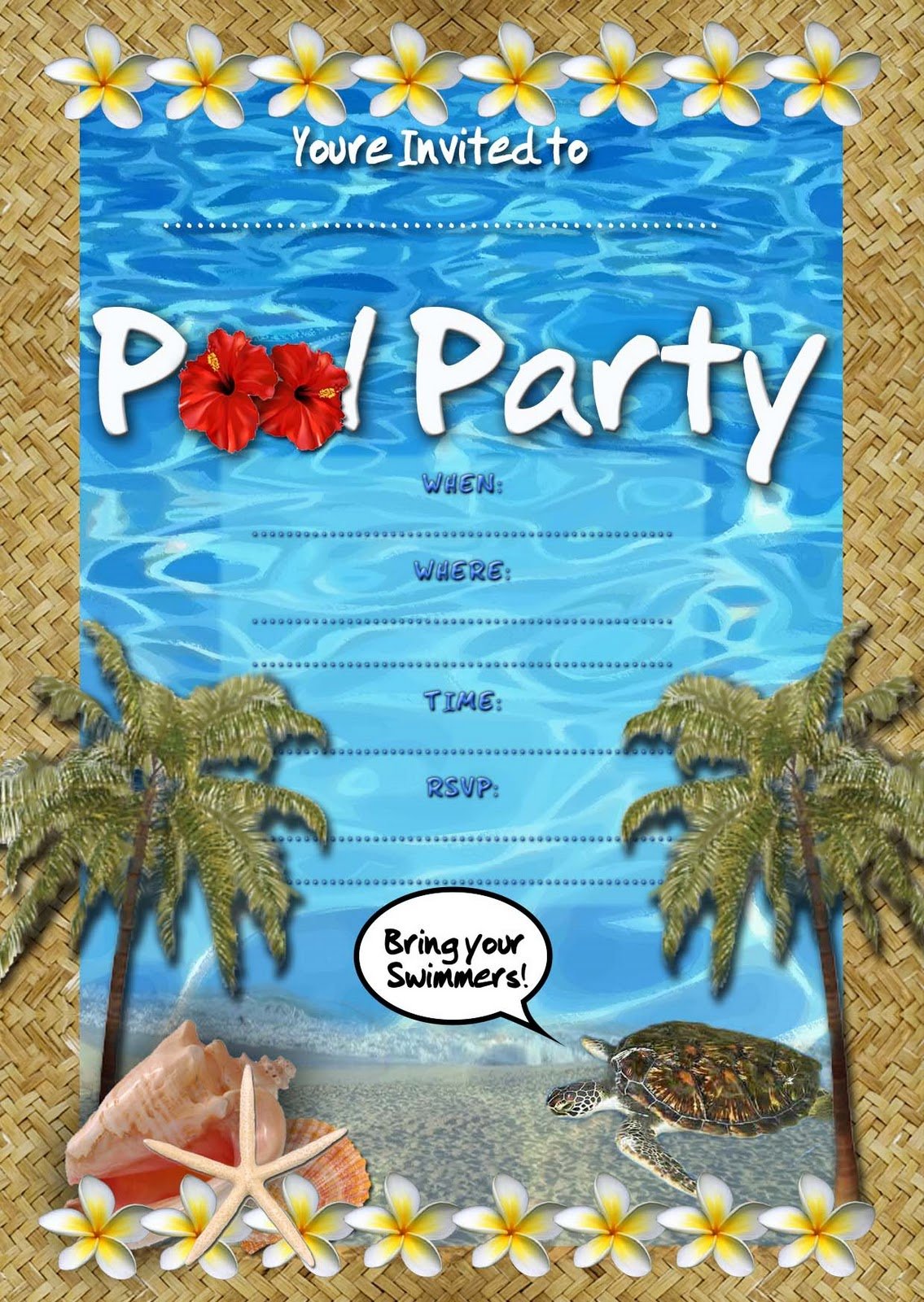Free Kids Party Invitations  Pool Party Invitation