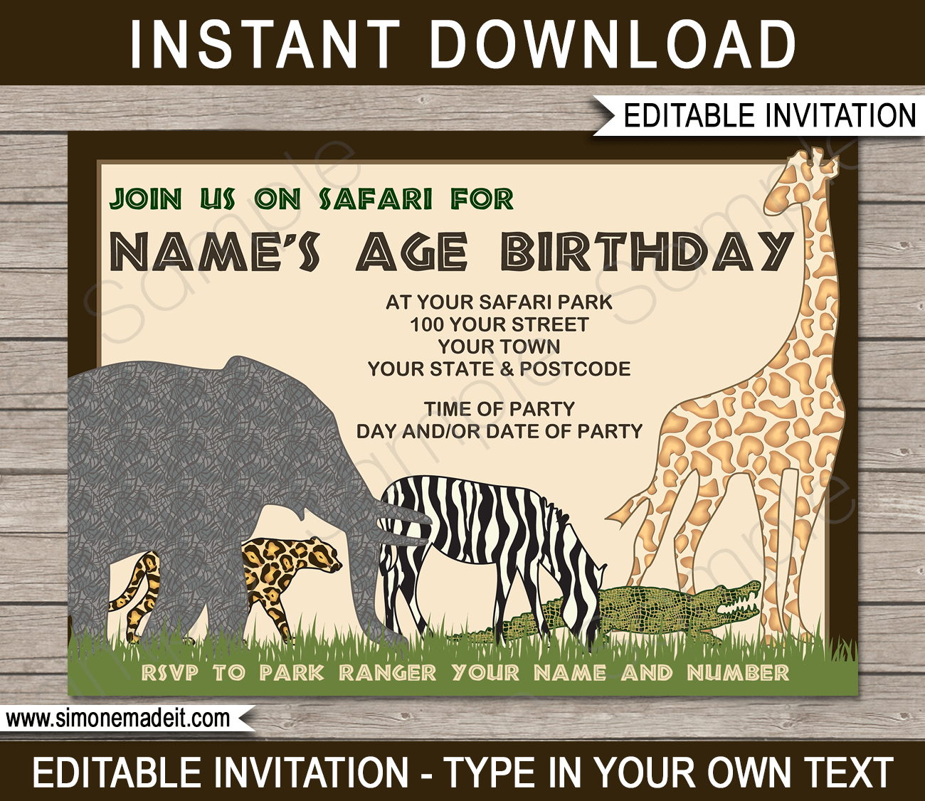 Safari Or Zoo Party Invitations Template