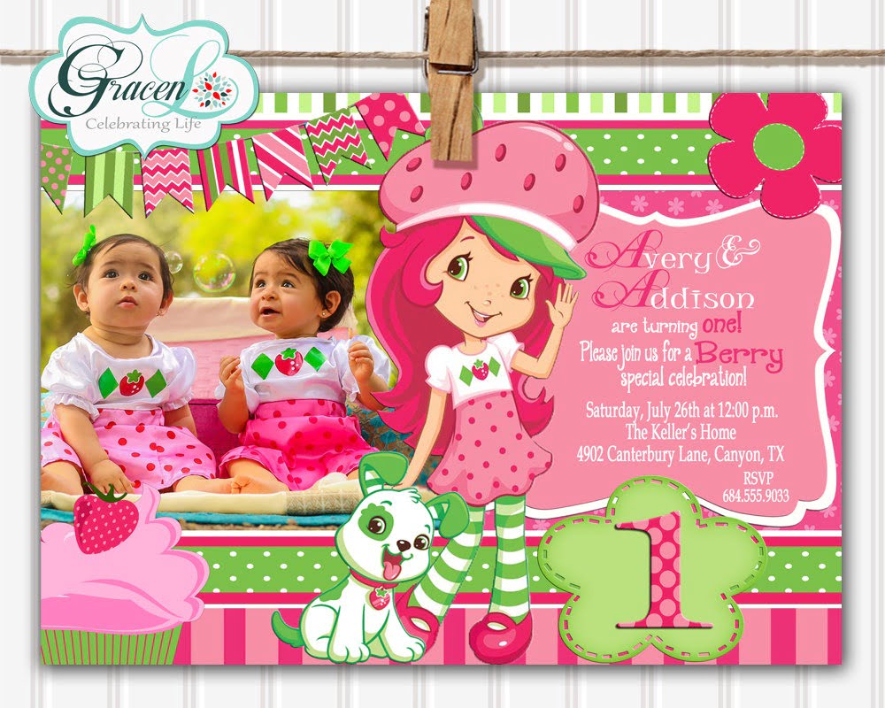 Straw Fresh Strawberry Shortcake Birthday Invitations