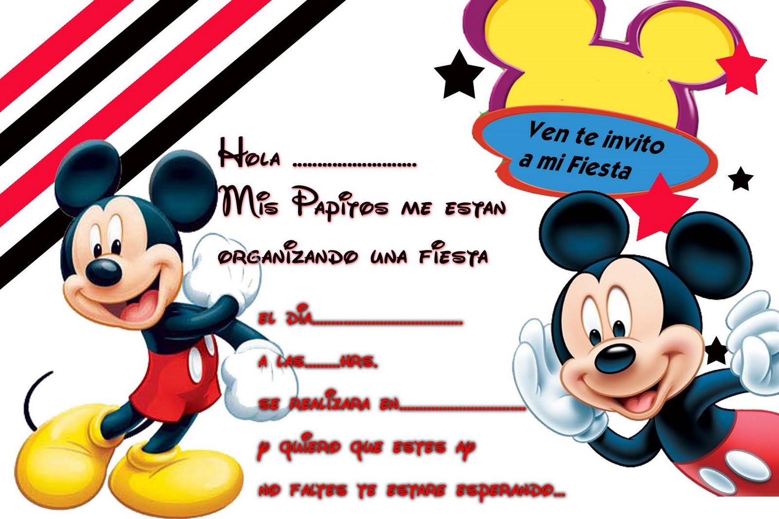 Invitaciones De Mickey Para Editar Gratis.