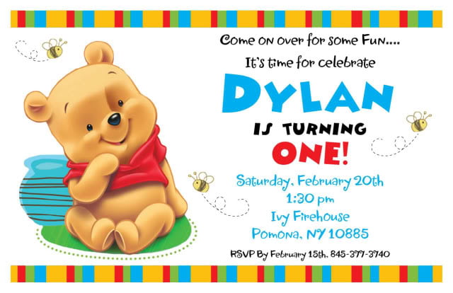 Perfect Winnie The Pooh 1st Birthday Invitations
