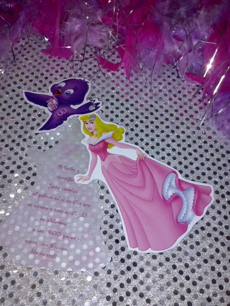 12 Invitacion Con Cadenita Bella Durmiente, Princesa Aurora