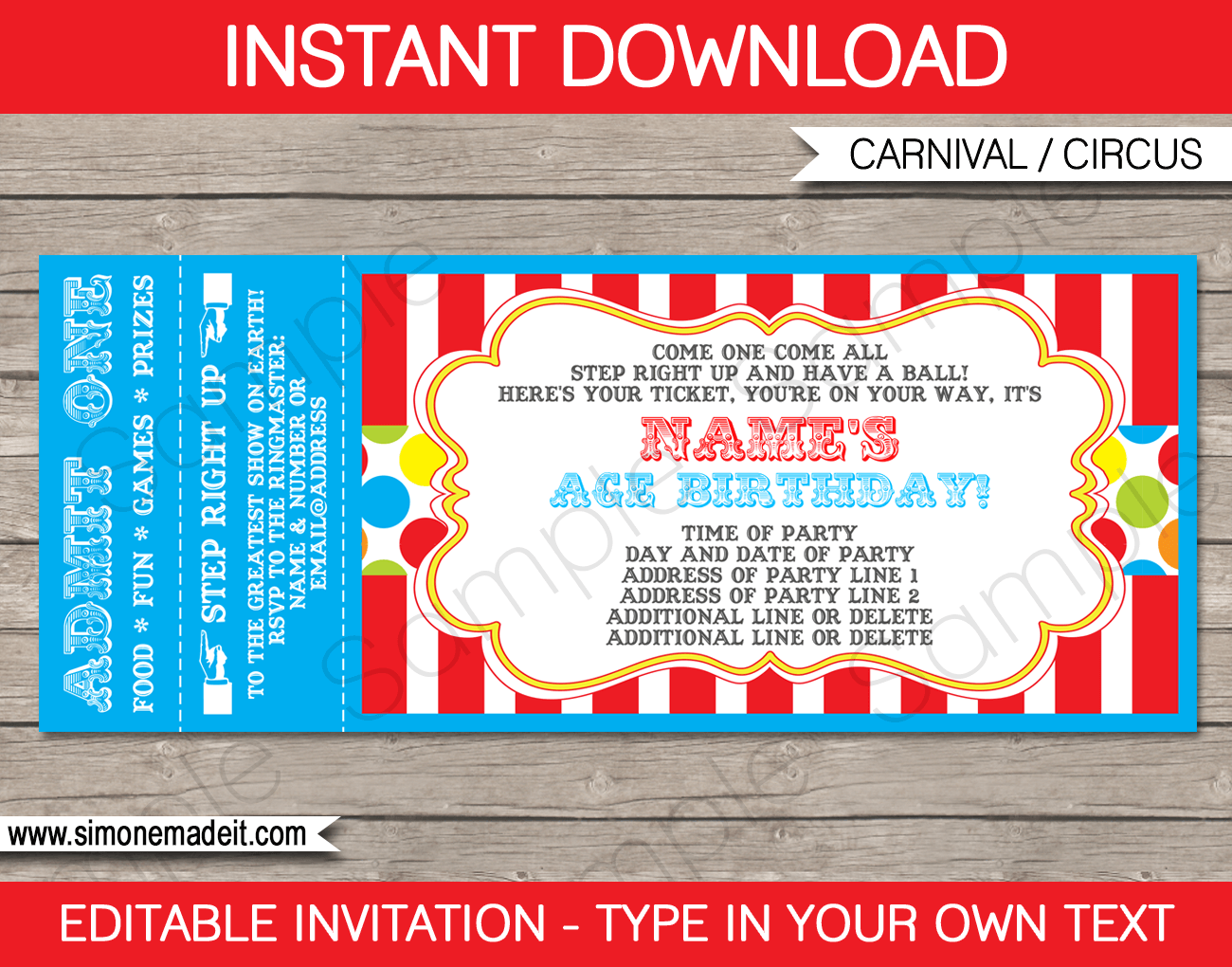 Carnival Ticket Invitation Template â Colorful 2