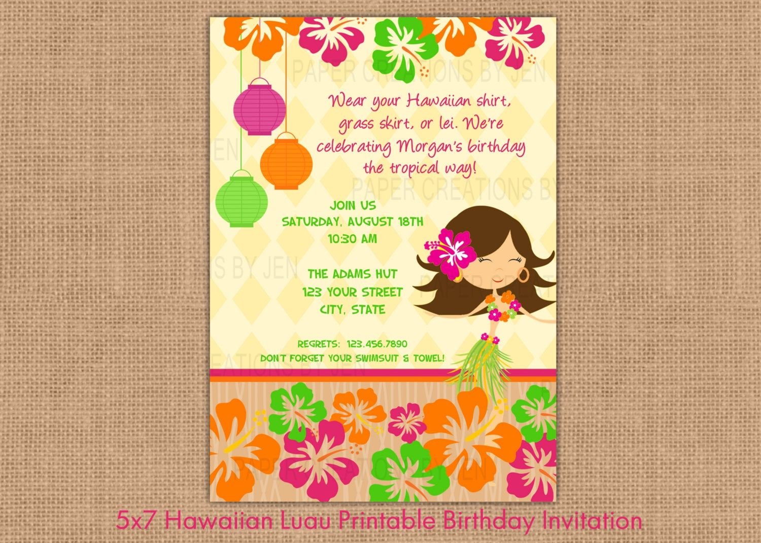 Hawaiian Luau Printable Birthday Invitation
