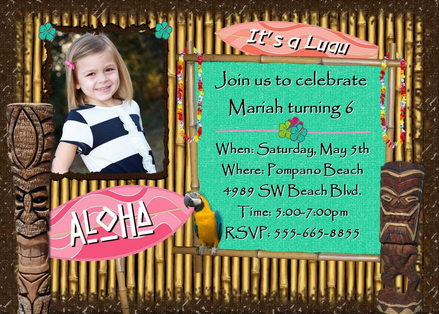 Hawaiian Luau Invitation Birthday Party Invite Printable Photo