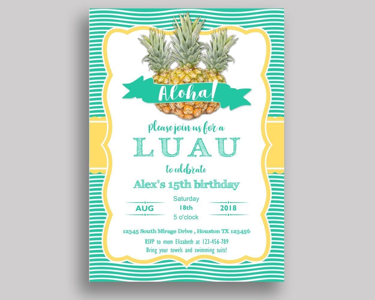 Hawaii Birthday Invitation Aloha Birthday Party Invitation Hawaii