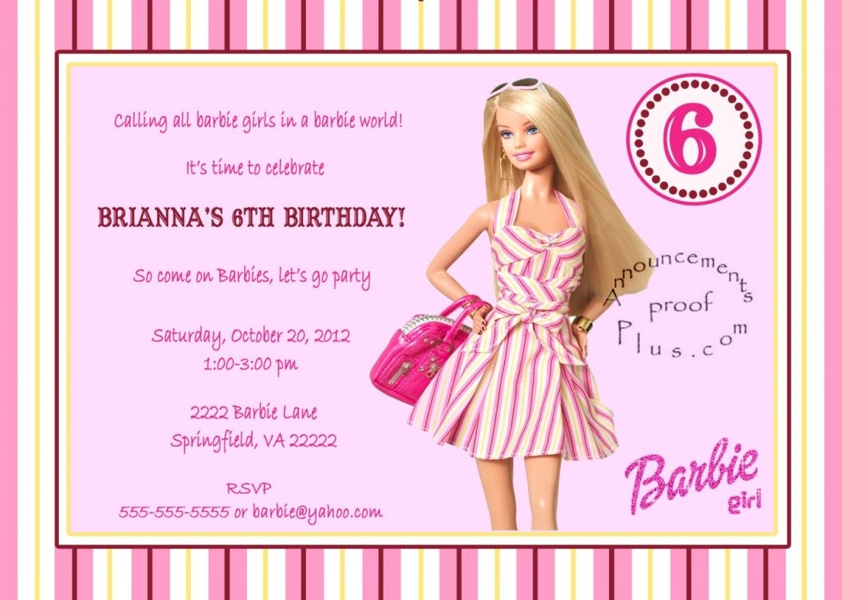 Free Barbie Birthday Invitation Templates Example  3040