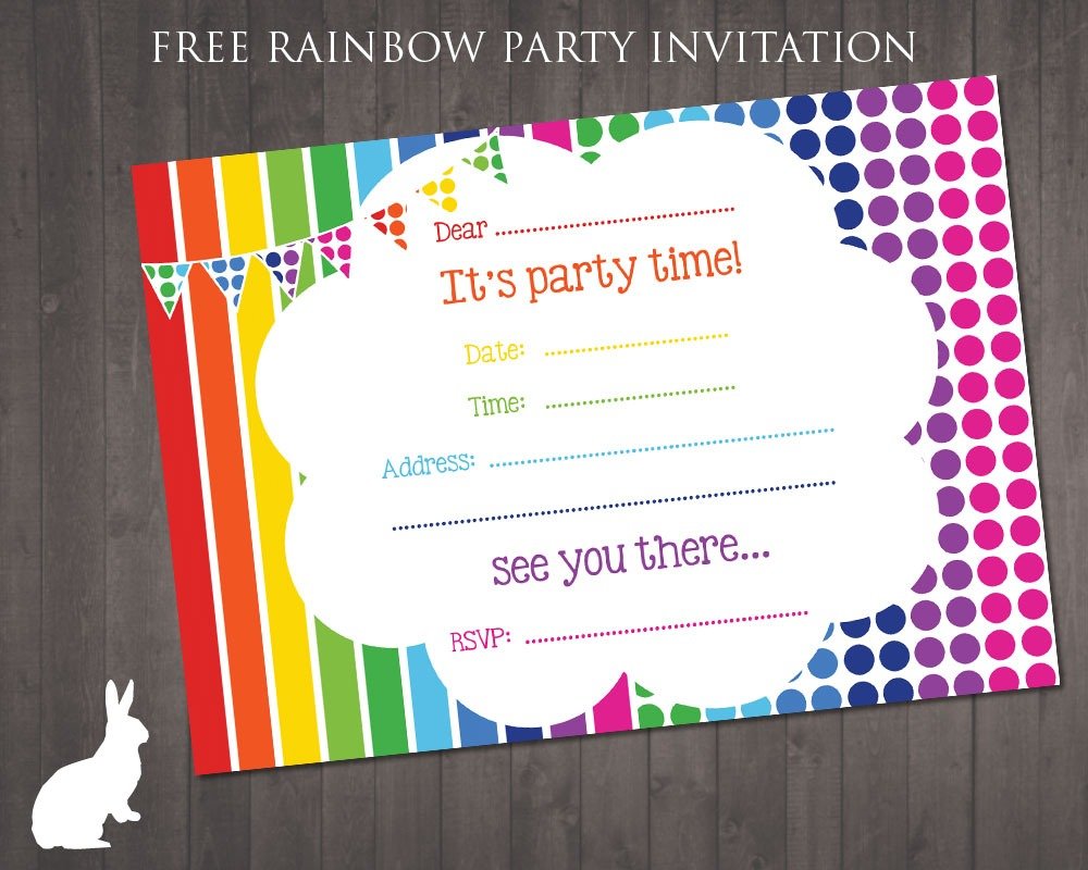 Free Party Invitation Rainbow Theme Elegant Printed Party Free Party Invitation Rainbow Theme Elegant Printed Party
