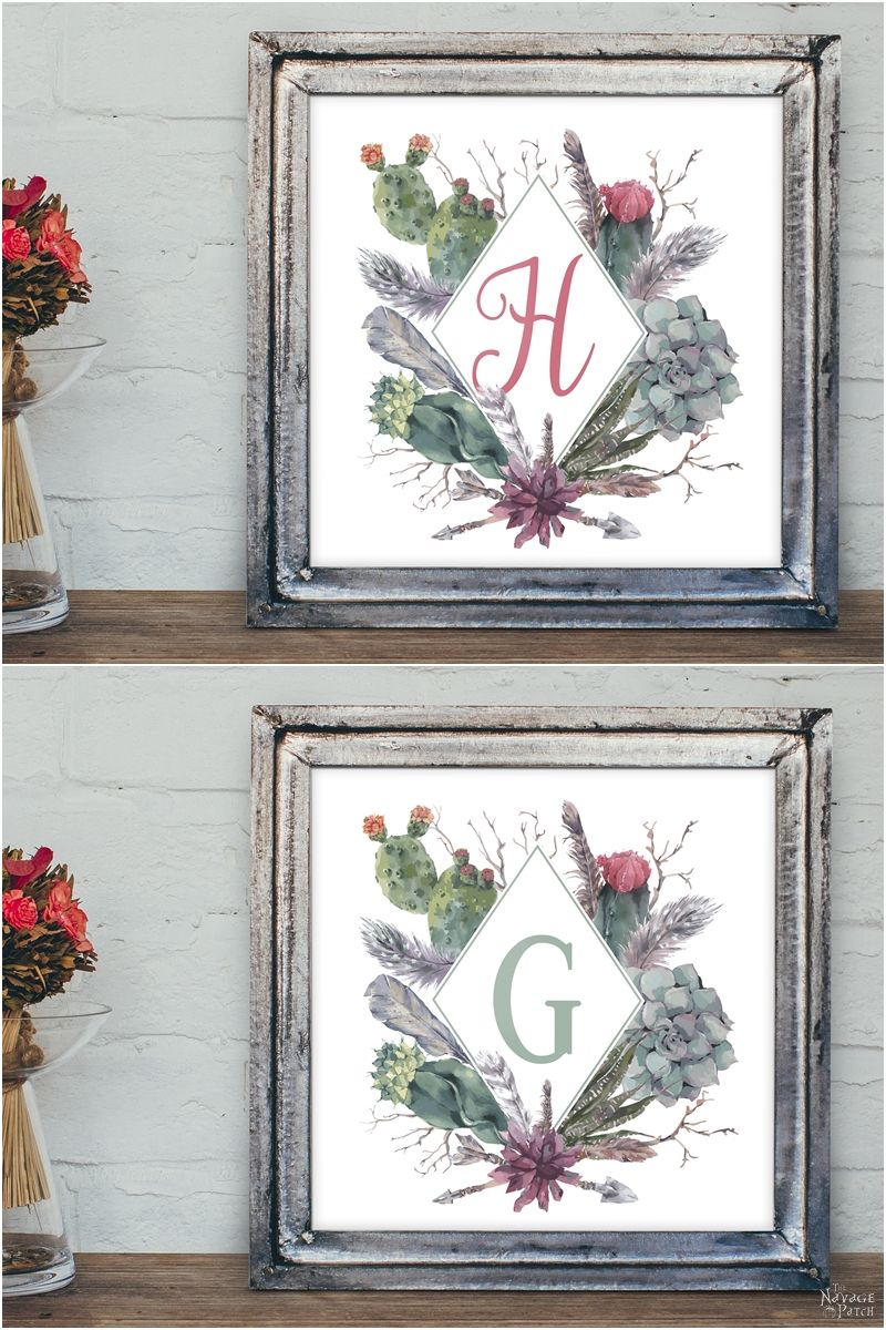 Free Printable Succulent Monogram Wall Art