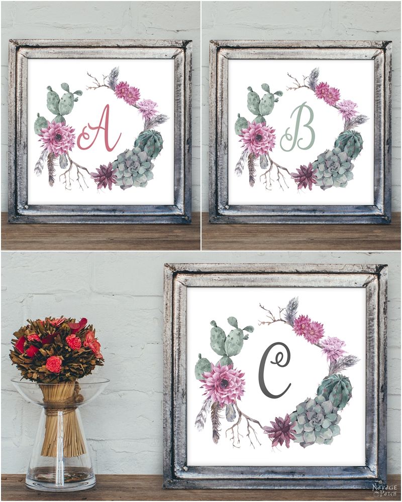 Free Printable Succulent Monogram Wall Art