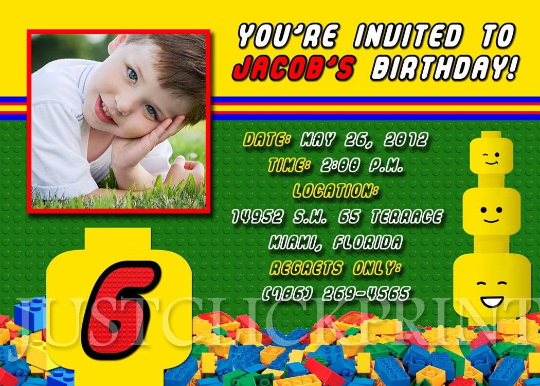 Legos Blocks Birthday Photo Invitation Printable Â· Just Click