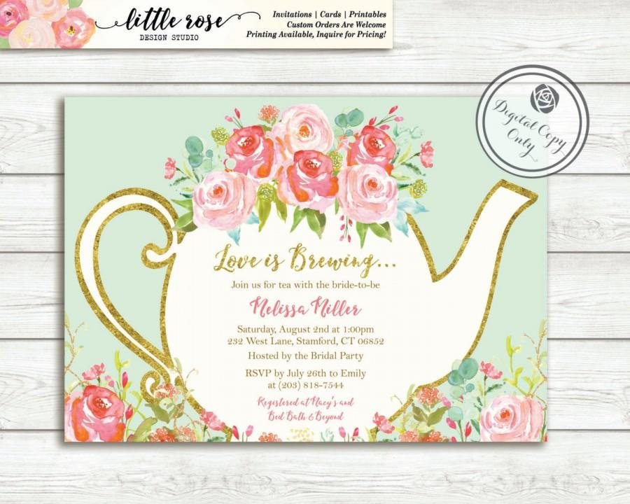 Love Is Brewing Bridal Shower Invitation Garden Tea Party High Tea