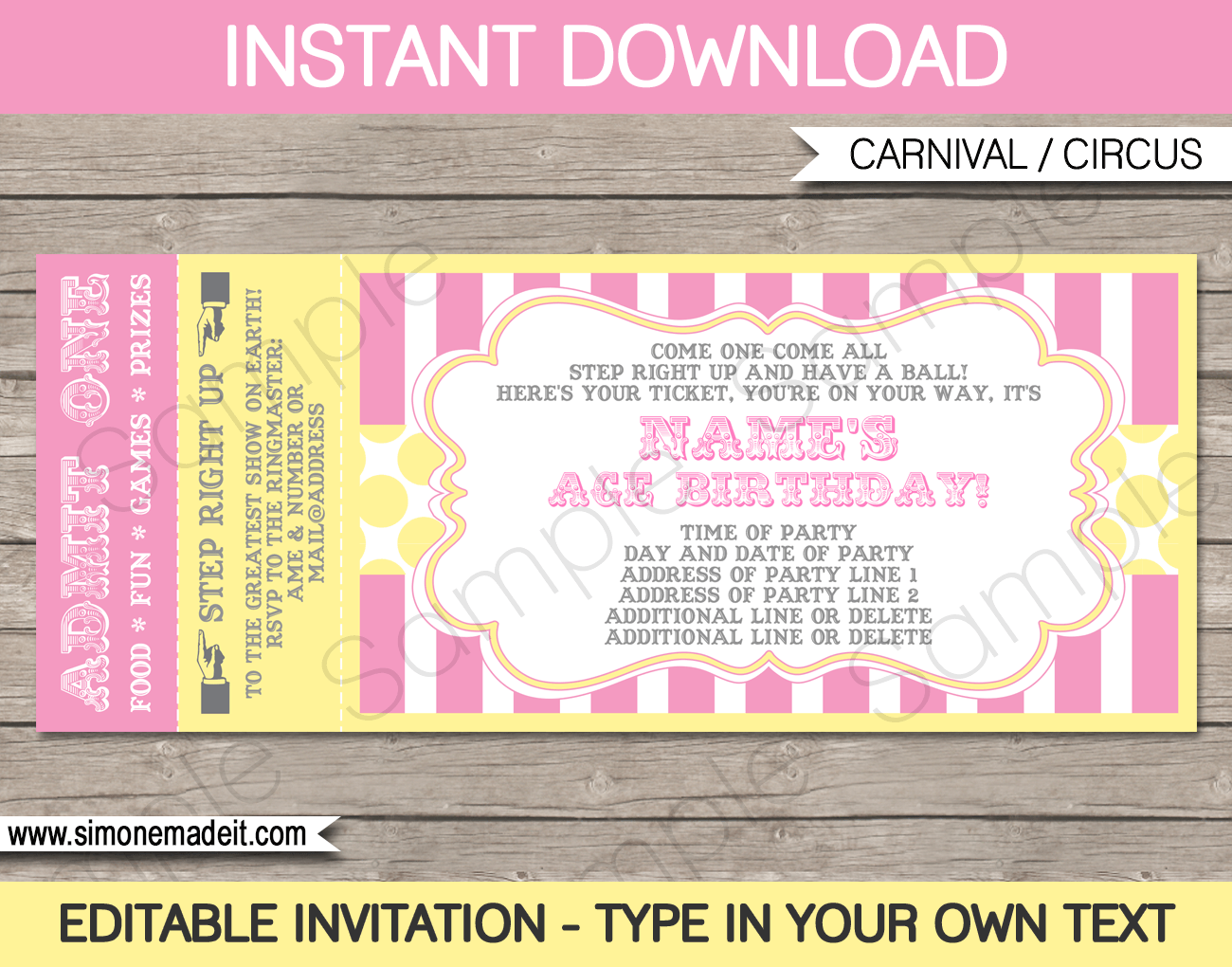 Carnival Birthday Ticket Invitation Template