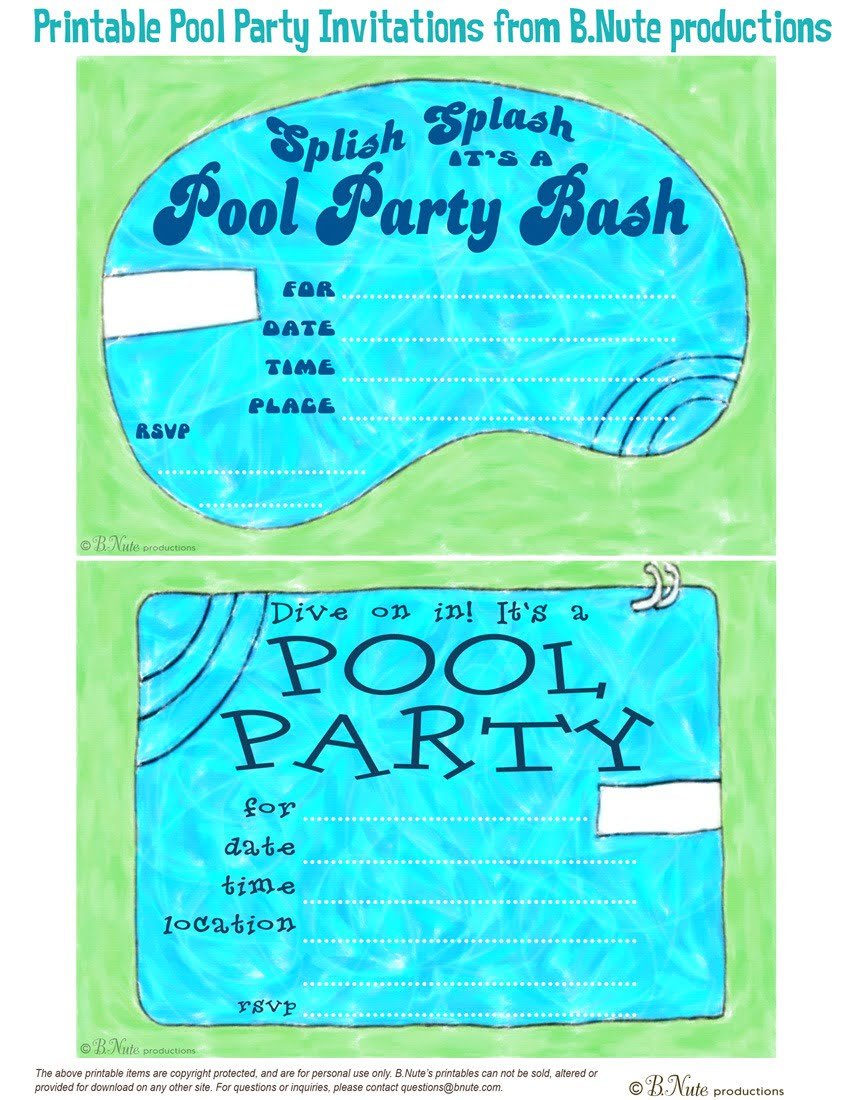 Printable Pool Party Invitations Printable Pool Party Invitations