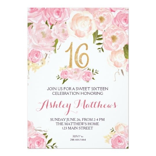 Sweet 16 Invitation Cards Sweet Sixteen 16 Birthday Floral